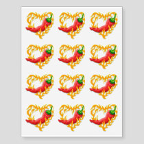 Chili Pepper with Flame Heart Temporary Tattoos