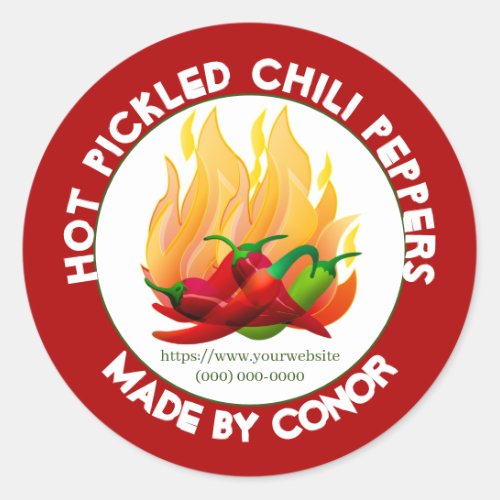 Chili PepperHot Pickled 3 Flames Classic Round Sticker