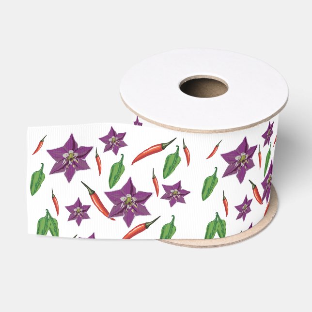 Chili Peppers Blossom Botanical Grosgrain Ribbon (Spool)
