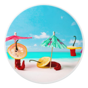 Chili Peppers By The Sea Ceramic Knob