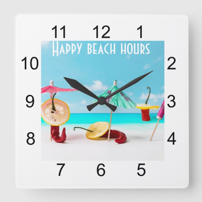 Chili Peppers By The Sea Square Wall Clock (Front)