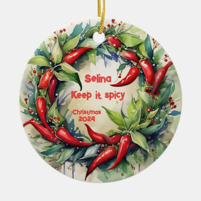 Chili Peppers Christmas Wreath Ornament (Front)