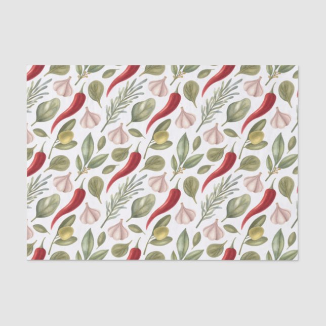 Chili Peppers, Garlic, Olives and Herbs  Tissue Paper (Front)