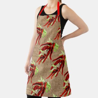 chili peppers in burlap look  All-Over Print Apron
