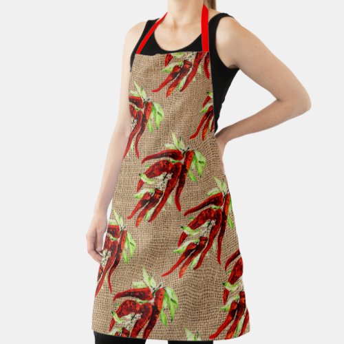 chili peppers in burlap look  All_Over Print Apron