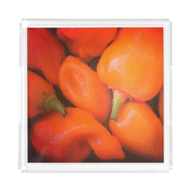 Chili Peppers Mosaic Orange Southwest Vegetable Acrylic Tray (Front)