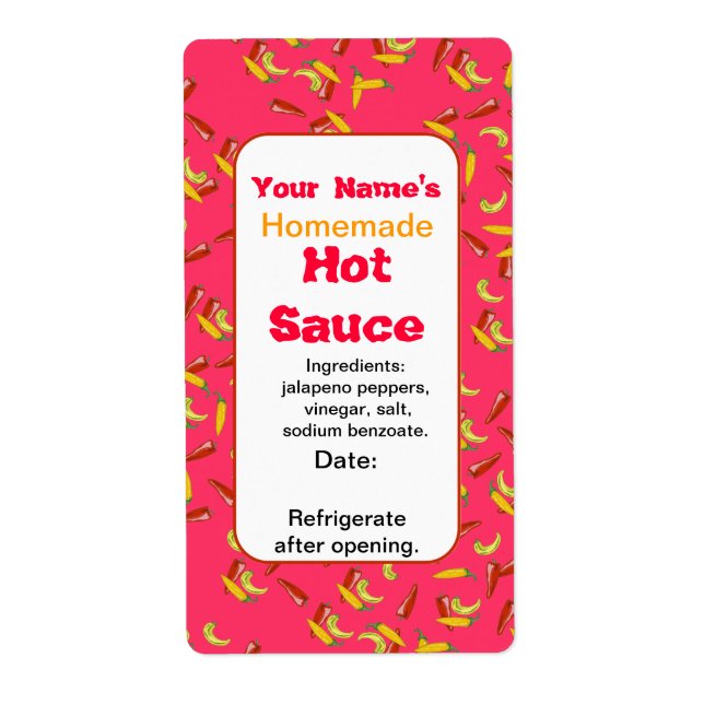 Chili Peppers Red Add Your Name Hot Sauce Labels (Front)