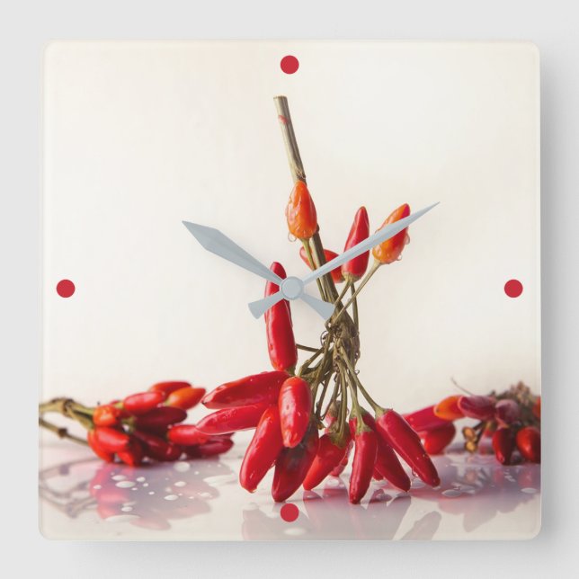 Chili Peppers Square Wall Clock (Front)