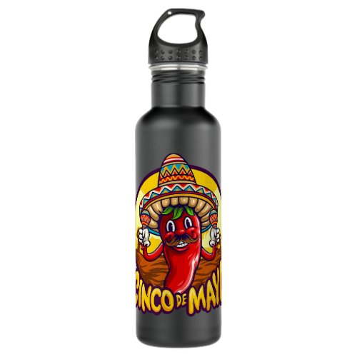 Chili Playing Maraca Cinco De Mayo Mascot  Stainless Steel Water Bottle