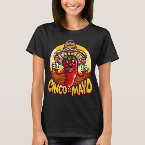 Chili Playing Maraca Cinco De Mayo Mascot  T_Shirt