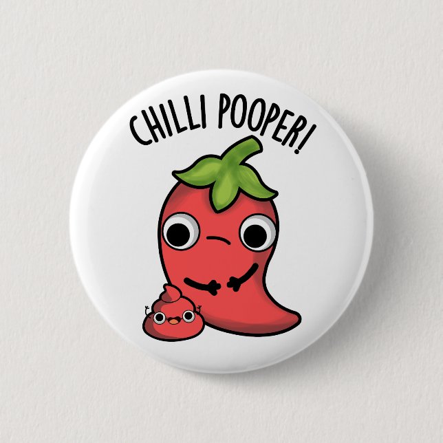 Chili Pooper Funny Pepper Pun Button (Front)