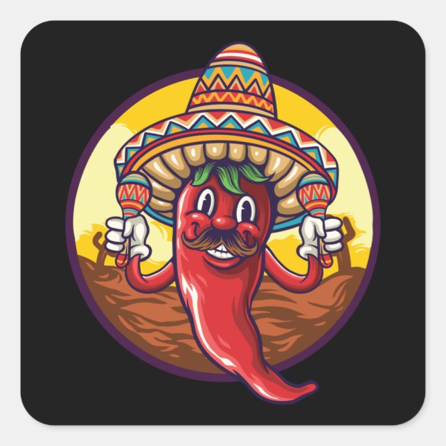 Chili Sombrero Mexican Party Desert Square Sticker (Front)