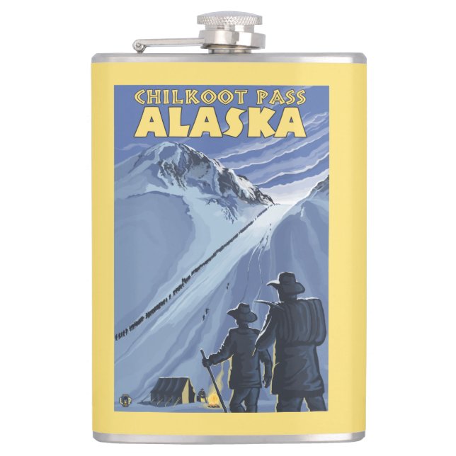 Chilkoot Pass, Alaska Gold Miners Flask (Front)