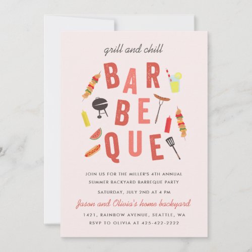 Chill and Grill Barbeque party Pink Invitation