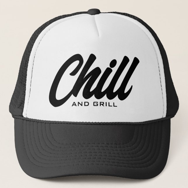Chill and grill funny BBQ party trucker hat (Front)