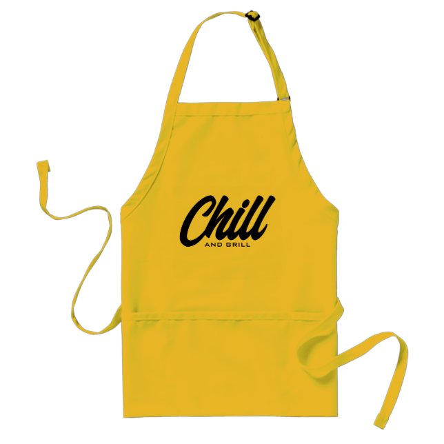Chill and grill funny yellow BBQ arpon for men Adult Apron (Front)