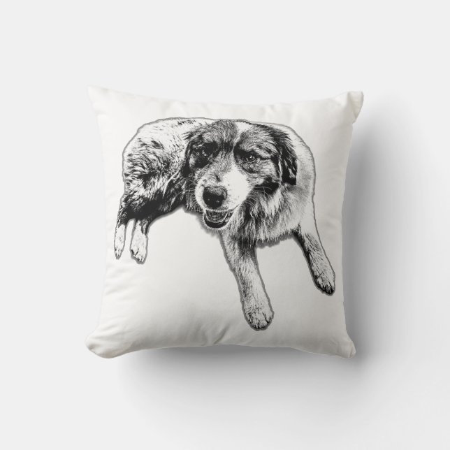 Chill Aussie Pup Ink Throw Pillow (Front)