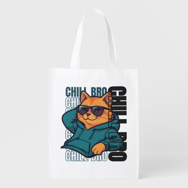 Chill Bro Cat Grocery Bag (Front)