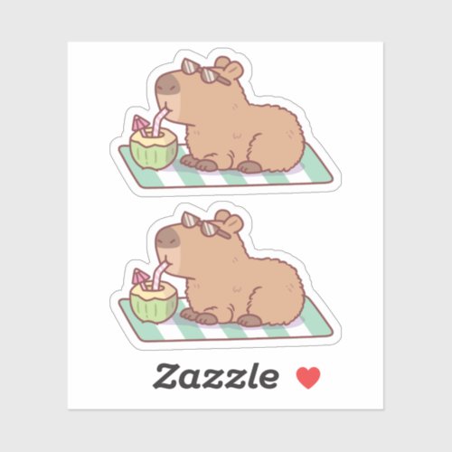 Chill Capybara Drinking Coconut Juice Sticker