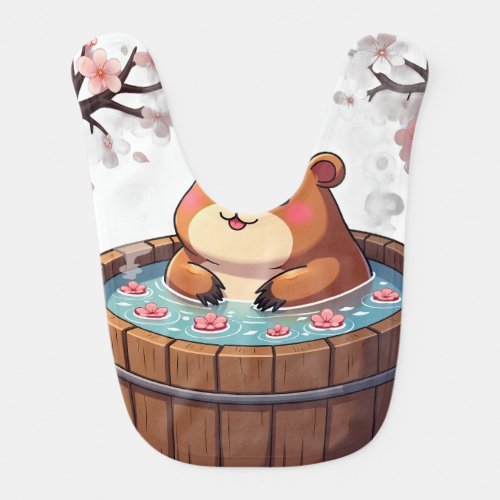 Chill Capybara Hot Tub Relaxation Cherry Blossom Z Baby Bib