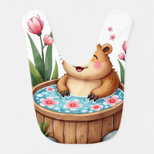 Chill Capybara Hot Tub Relaxation Watercolor Sprin Baby Bib