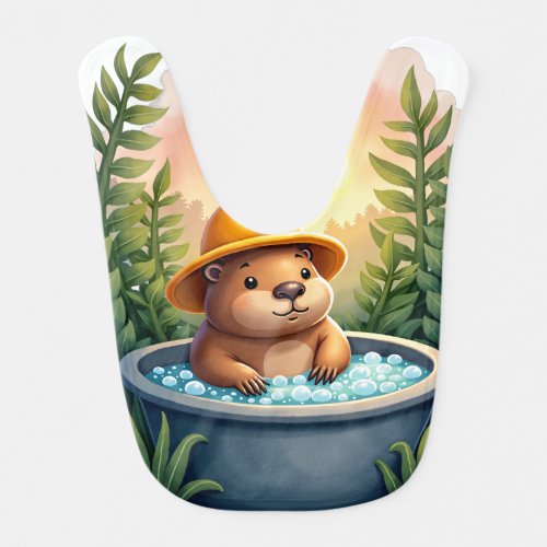 Chill Capybara Hot Tub Relaxation Watercolor Tropi Baby Bib