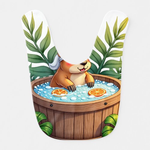 Chill Capybara Hot Tub Spa Day Relaxation Sticker Baby Bib