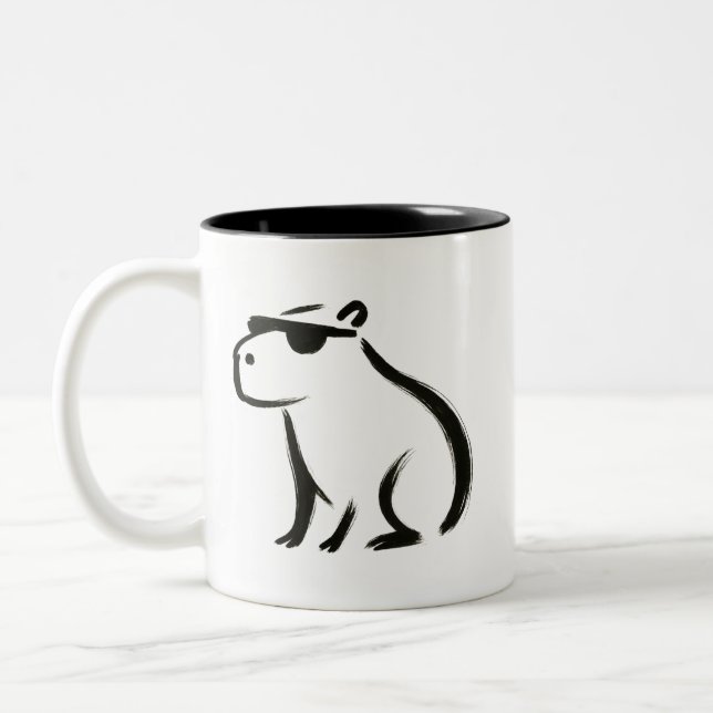 Chill Capybara – Ink Brush Design on Two-Tone Coffee Mug (Left)