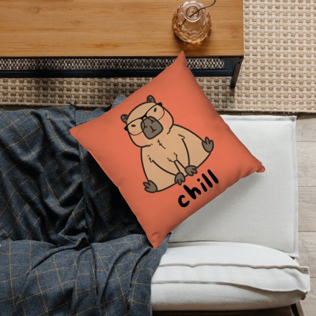 Chill Capybara Wearing Glasses Throw Pillow (Creator Uploaded)