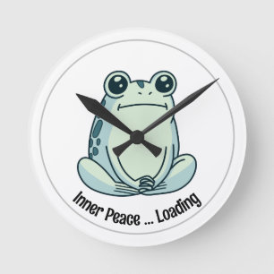 Chill Cartoon Zen Frog, Cute Meditating Frog Round Clock