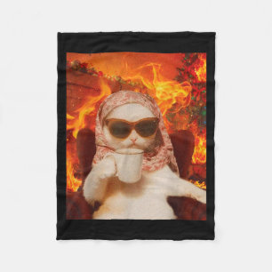 Chill Cat And Coffe Xmas Funny Cat Meme Y2k Joke  Fleece Blanket