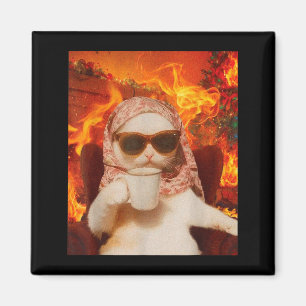 Chill Cat And Coffe Xmas Funny Cat Meme Y2k Joke  Magnet