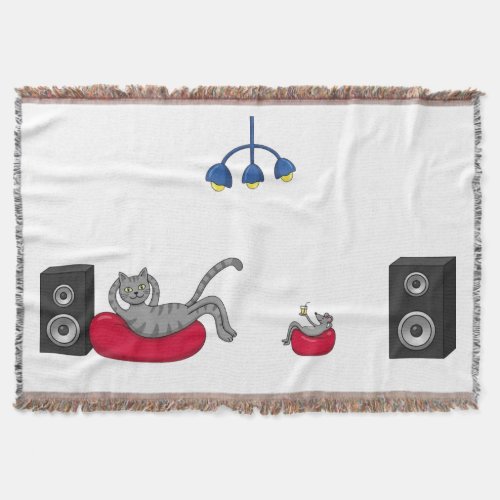 Chill Cat and Mouse Listening to Music Throw Blank Blanket