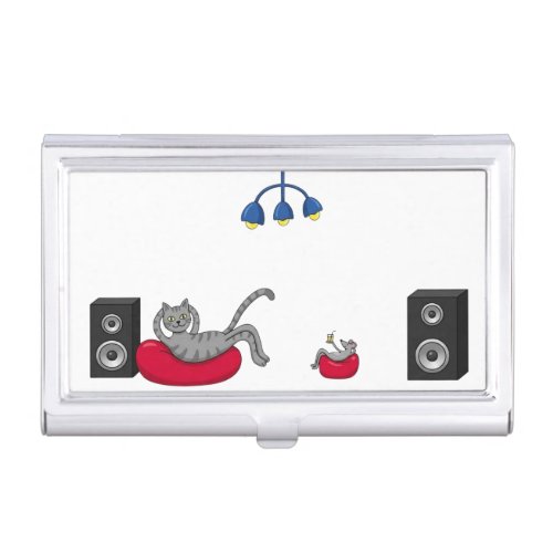 Chill Cat and Mouse Music Lovers Business Card Hol Case