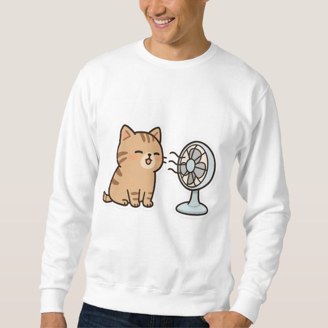 Chill Cat by the Fan – Cute Summer Sticker" Sweatshirt (Front)