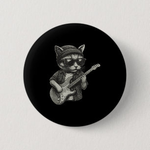 Chill Cat Playing Guitar Rock Music Funny Animal T Button