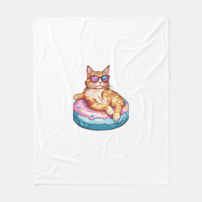 Chill Cat Summer Vibes � Poolside Funny Kitty Fleece Blanket (Front)