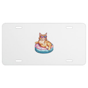Chill Cat Summer Vibes � Poolside Funny Kitty License Plate