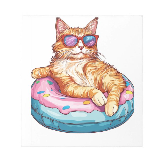 Chill Cat Summer Vibes � Poolside Funny Kitty Notepad (Front)