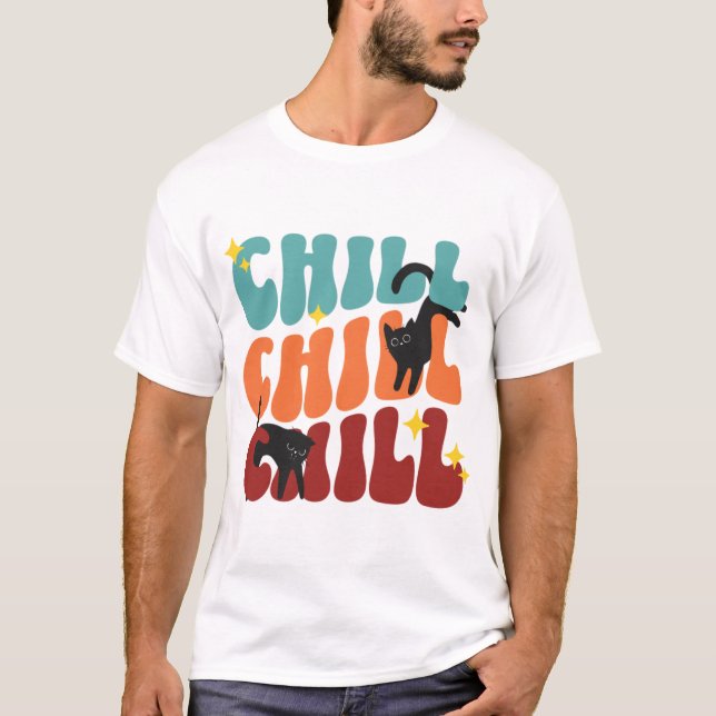 😺 Chill Chill Chill – Retro Aesthetic Black Cat S T-Shirt (Front)