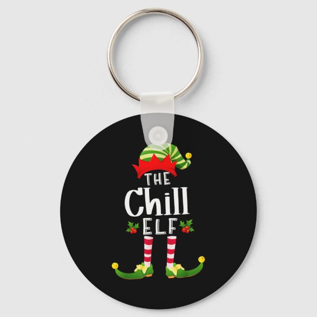 Chill Christmas Elf Matching Pajama X-mas Party  Keychain (Front)
