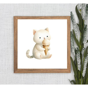 Chill & Cute Sweet Cat with Ice Cream Cone Poster