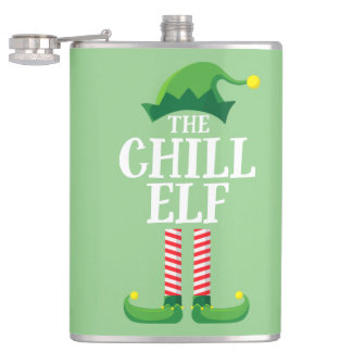 Chill Elf Matching Family Group Christmas Party Flask