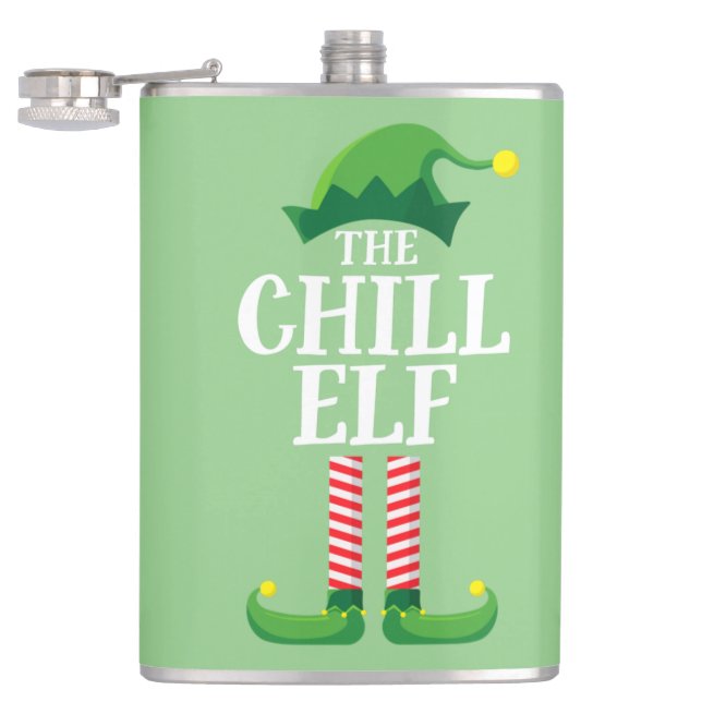 Chill Elf Matching Family Group Christmas Party Flask (Opened)