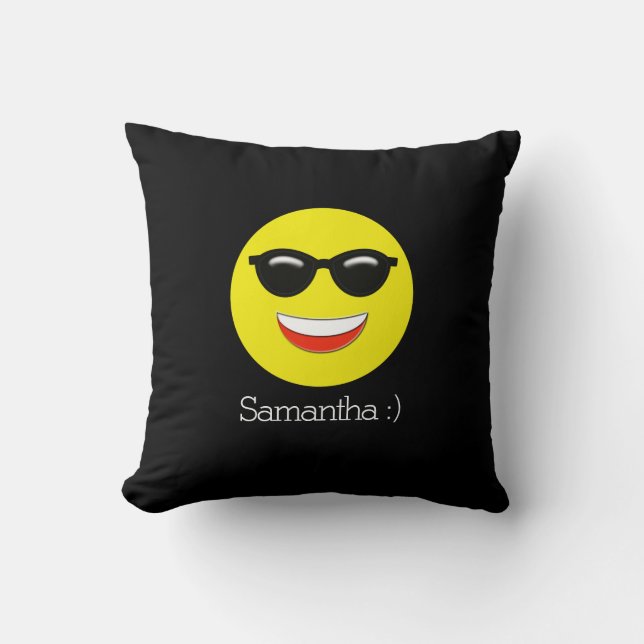 Chill Emoji Add Your Name Throw Pillow (Front)