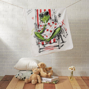 Chill Frog Good Vibes Only Sunglasses Art Baby Blanket