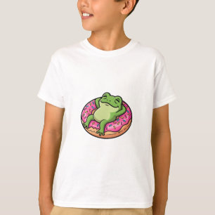 Chill Frog Relaxing on Pink Sprinkled Donut Kids T-Shirt
