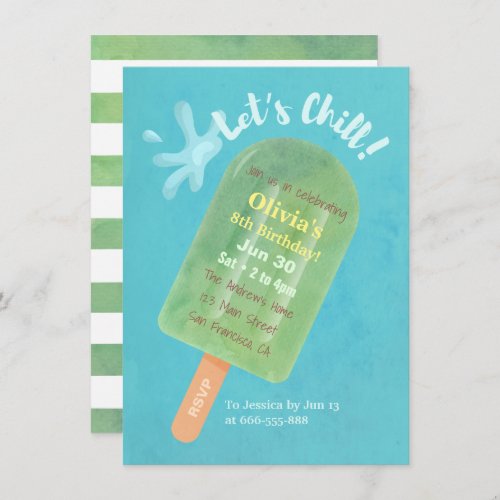 Chill Green Popsicle Cool Summer Birthday Party Invitation