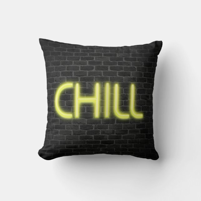 CHILL In Neon Marquee Lights   Throw Pillow (Front)