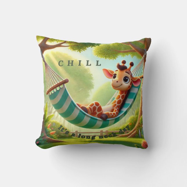 Chill – It's a Long Neck Day Giraffe Throw Pillow (Front)
